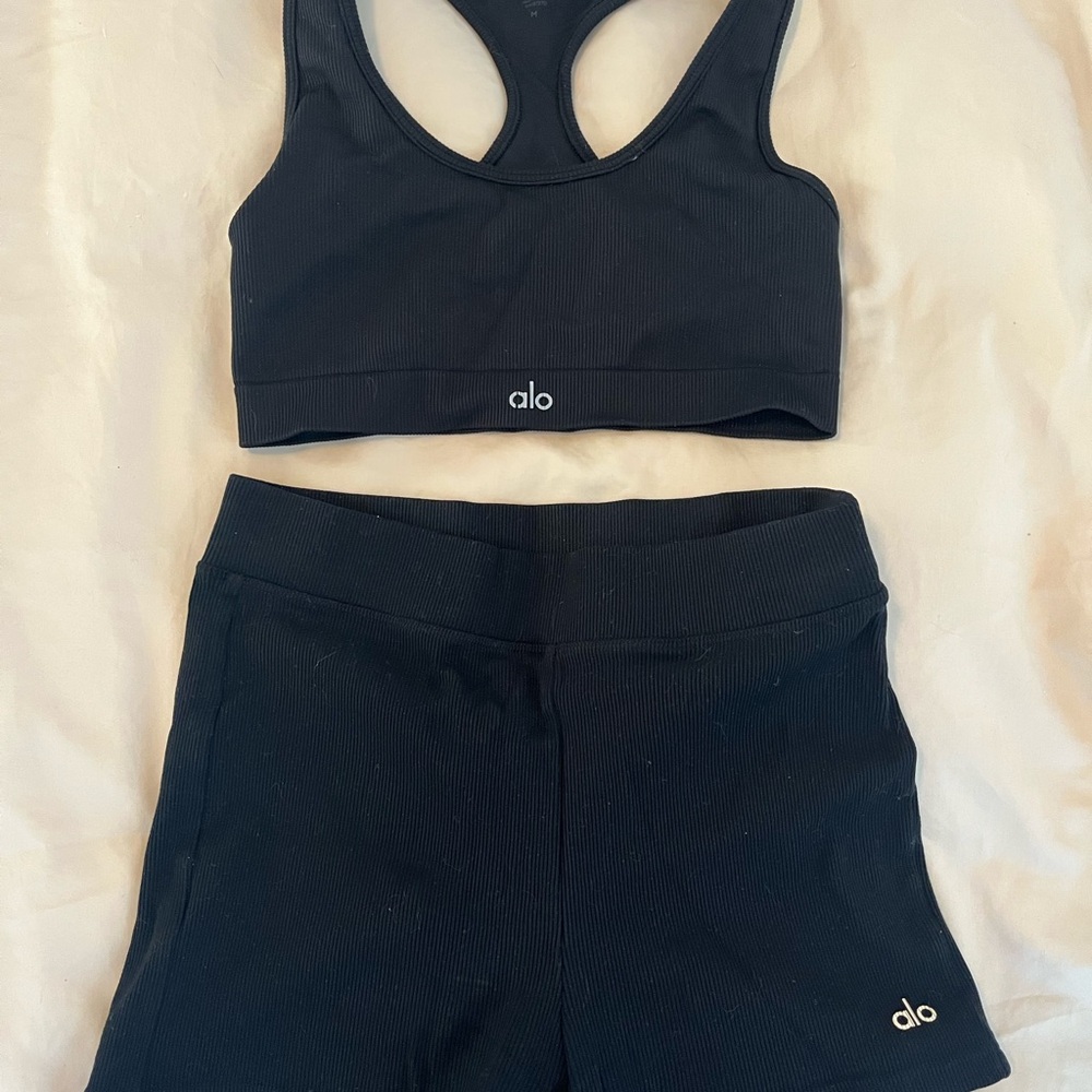 Alo Black Sports Bra and Shorts Set